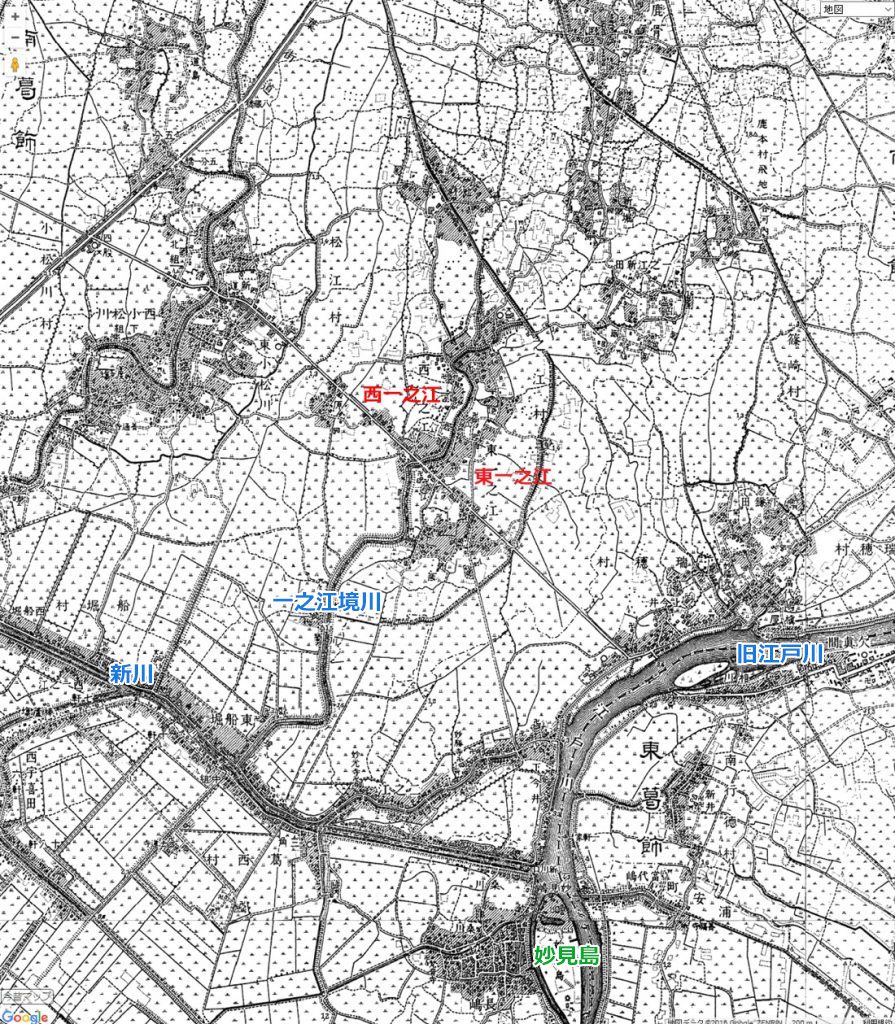 画像　明治42年の一之江境川付近の地図