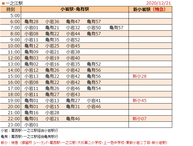 一之江駅停留所 小岩駅 亀有駅 方面行 シャトルセブン 年12月21日改正 江戸川フォトライブラリー