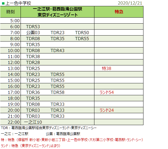 上一色中学校停留所 葛西臨海公園駅 東京ディズニーリゾート行 シャトルセブン 年12月21日改正 江戸川フォトライブラリー